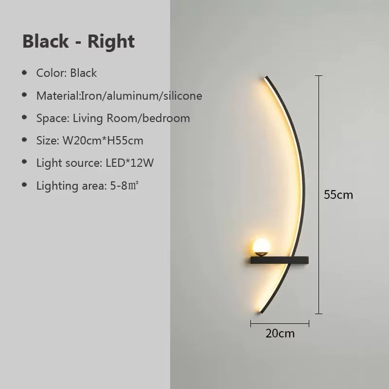 Modern LED Wall Lamp Minimalist Black Gold Decorative Wall Sconce for Bedroom Bedside Study Home Indoor Lighting Lusters Lights