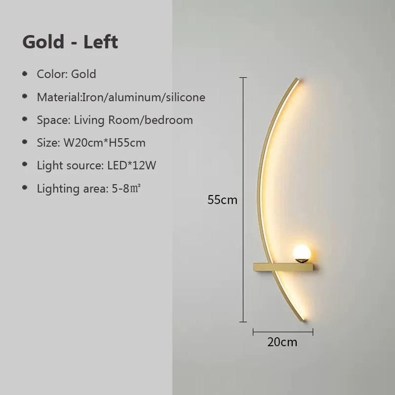 Modern LED Wall Lamp Minimalist Black Gold Decorative Wall Sconce for Bedroom Bedside Study Home Indoor Lighting Lusters Lights