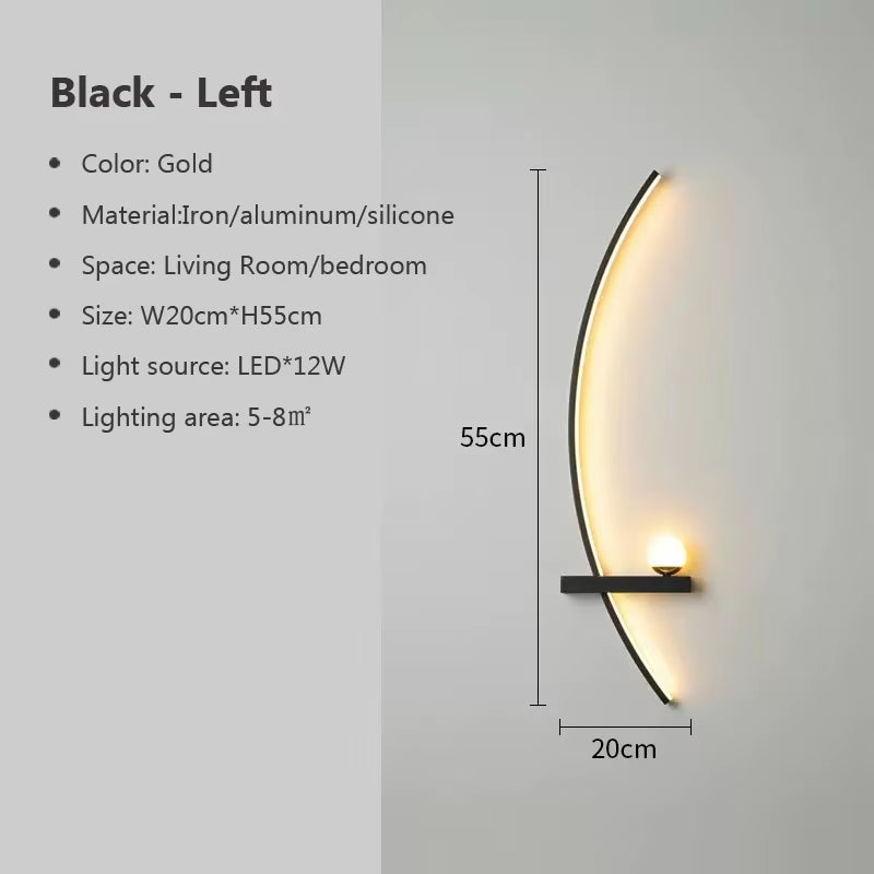 Modern LED Wall Lamp Minimalist Black Gold Decorative Wall Sconce for Bedroom Bedside Study Home Indoor Lighting Lusters Lights